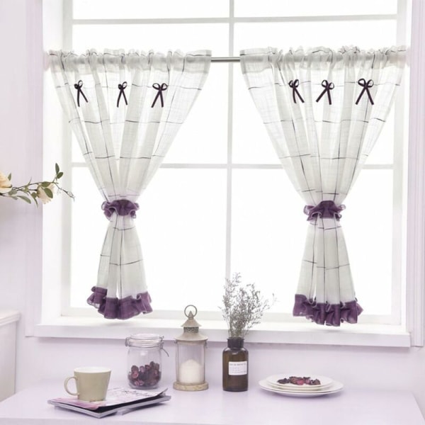 RHAFAYRE Pellavainen paneeliverho solmioilla, Puuvillasekoite, Violetti, LxK 90x90cm