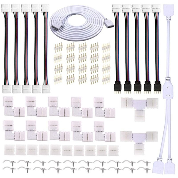 LED-strimmelforbindelsessæt til 5050 10 mm 4-bens RGB-LED-strimmel, 2-vejs splitter, DIY-tilbehør til RGB-LED-strimmelforbindelse