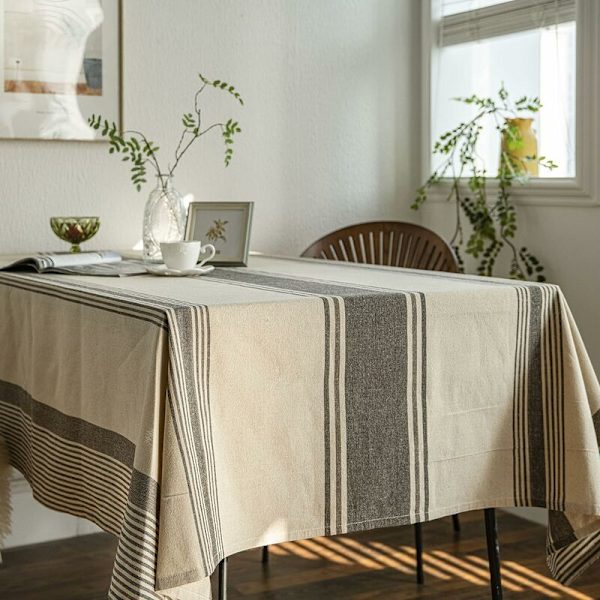 Brun Burlap Duk i Bomull Lin Stripete Piknik Duk Tungt Stoff for Salongbord Kjøkkeninnredning Rektangulær 55\" x 86\" (6-8 Seater)