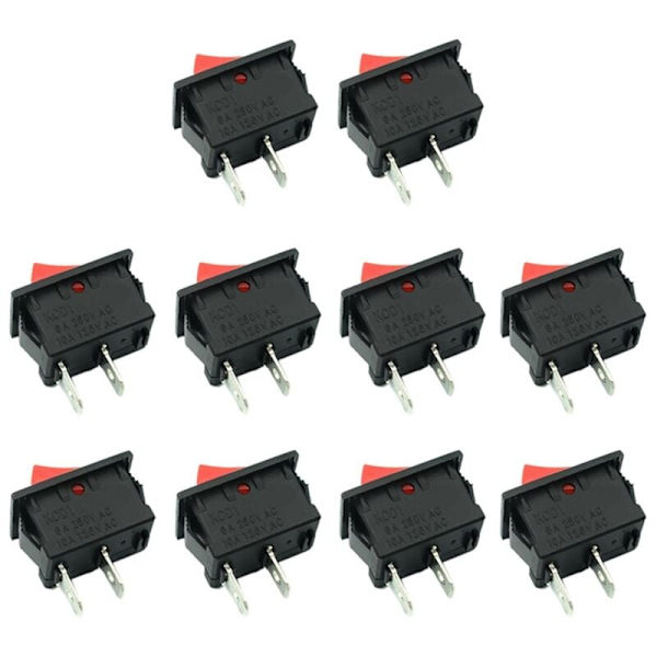 10 st On-Off KCD11 2-polig 2P Svart Röd Båt Bil Vippströmbrytare 3A 250V 6A 125V AC Knapp KCD1-11 10X15 10X15 KCD117