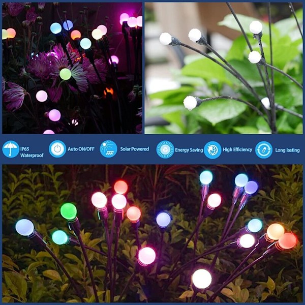 2 stk. LED Firefly Solcellelys Vandtætte Græs- og Jordplugslys Havedekoration Udendørs Belysning