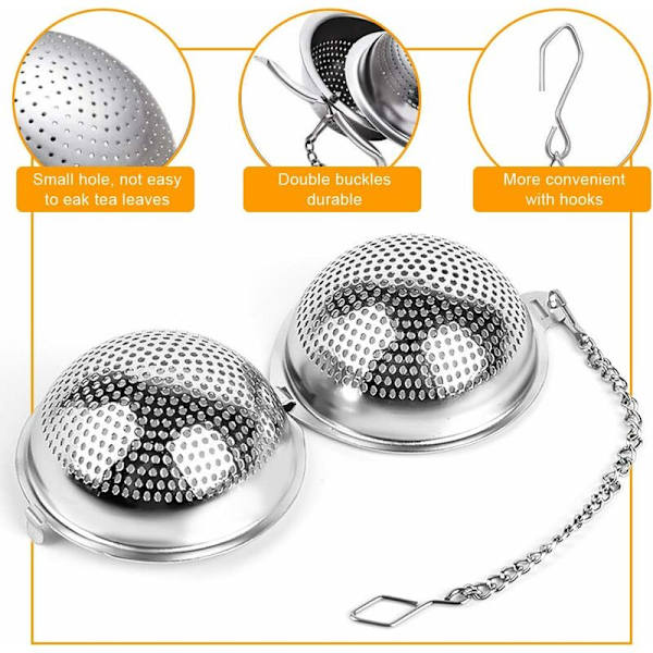2 stk. Teinfuser, Teefilter Fint Hul Rustfrit Stål Teinfuser Te Si, med Drypbakke, Kæde Hængsel, til Te Krydderier Sæsoning