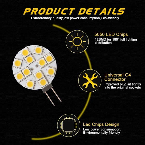 10x G4 LED-lampa Ej Dimbar Varmvit 2700K 180° Strålkastare Ersättning 20W Halogenlampa för Kök Husbil Husvagn Båt DC 12V Ersättning