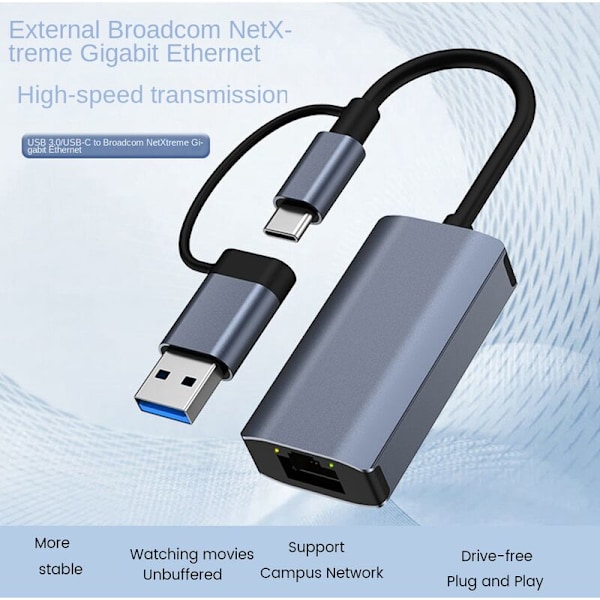 USB 3.0 Gigabit Ethernet -sovitin USB C RJ45 Verkkokortti Verkon jatkojohto Jakaja