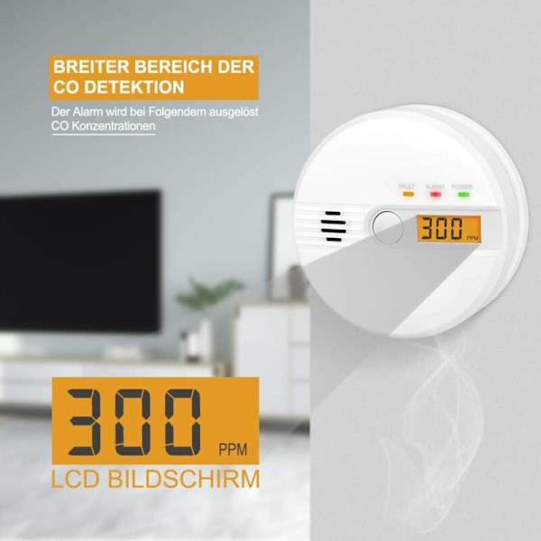 Koldioxidlarm LCD-display CO-detektor 85Db Alarm Koldioxidsensor Koldioxiddetektor med testknapp Batteridriven