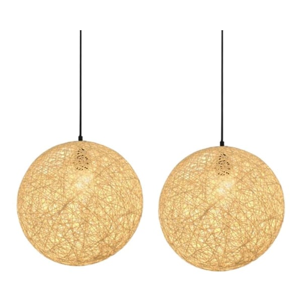 Set of 2 Spherical Rattan and Hemp Lampshades with Individual Creativity, Spherical Rattan Honeycomb