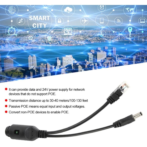 24V Vattentät IP-kamera Ethernet Strömförsörjning Poe Adapter Kabelfördelare Injektor Svart -