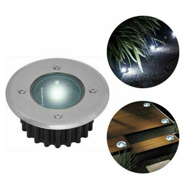 Set med 6 solcells-LED-strålkastare infällda i marken - Rund - Diameter: 85 mm - Yttre beständig mot basen - Rostfritt stål front - 6 solceller li