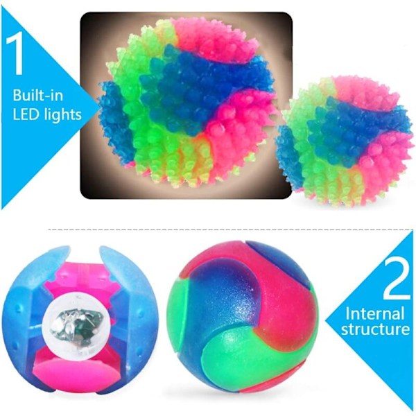Hundboll LED Hundleksak Boll Interaktiv Studsande Luminous Boll med Blinkande Elastisk Hundboll Glitter Hundleksak (4 st släta bollar)
