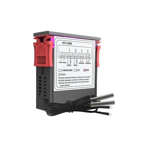 Dobbel digital display termostat temperaturregulator med dobbel NTC probe reléutgang, DC 24V - DC 24V