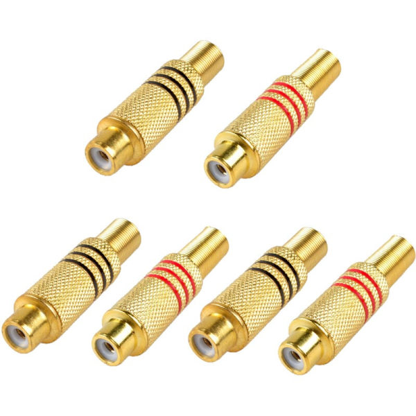 RCA-kontaktplugg, 6-pak RCA-plugg skruer, lyd- og videoadapter, gullbelagt loddetype