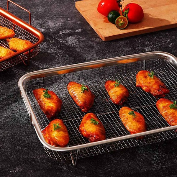 2 stk. Air Fryer Kurv til Ovn, Rustfrit Stål Grill, Non-Stick, Gitterbakke