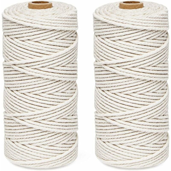 Macramé-repkit 3 mm x 200 m beige bomullstråd, 100 % bomull Macramé-tråd, naturbomullssnöre för stickning hängande växtdekoration