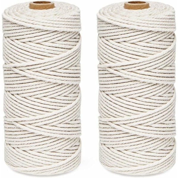 Makramee-köysisetti 3mm x 200m beige puuvillainen lanka, 100% puuvillainen makrameelanka naruköysi, luonnonpuuvillainen naru neulomiseen ripustamiseen kasvien DIY-koristeluun