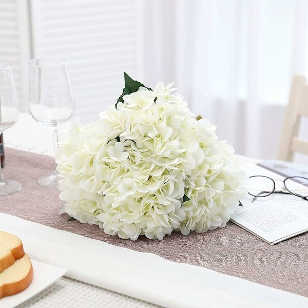 Kunstig Hortensia Blomst, 5 stk Enkelt Lang Silke Stilk 6,3 tommer Hode Hortensia Buketter for Bryllup, Hjem, Hotell, Festdekorasjon, Blomsteroppsats