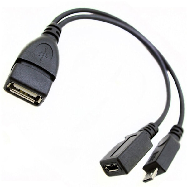 10 stk 2 i 1 OTG Micro-USB Host Splitter Adapter USB til Mini 5-pin hannkabel for strømmingsstikker osv.