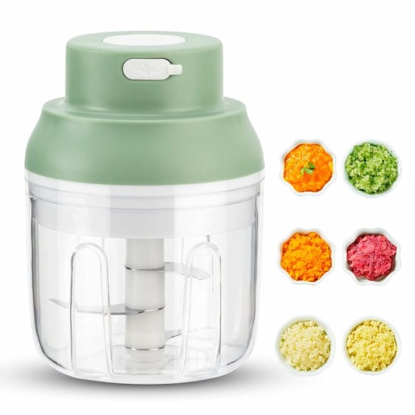 USB genopladelig elektrisk hakker, Mini grøntsagskutter, 250 ml kapacitet, Mini køkkenhakker med, foodprocessor, Ideel til løg, hvidløg, pepp