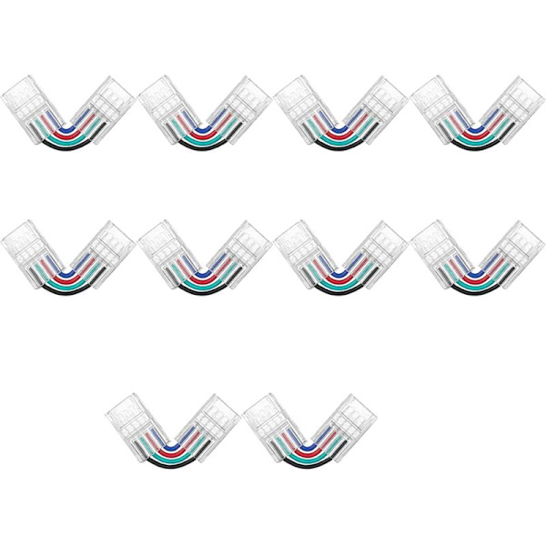 10 stk L-formede 4-benede LED-stik 10mm loddefri adapter stik til 5050 RGB LED-strimmel
