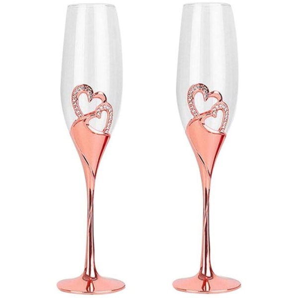 Bröllopschampagneglas Set med Rhinestone-kantade hjärtdekorationer för bröllop, årsdag och speciella tillfällen C