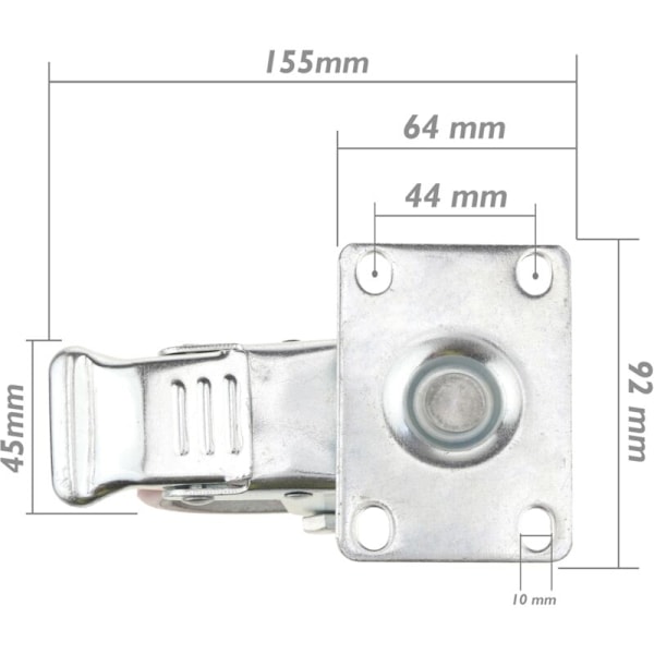 Industrielle hjul i polyuretan og metall med brems 100 mm 2 stk