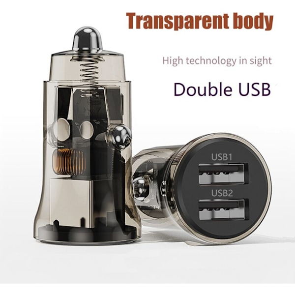 Transparent USB Billadder 3.1A PD Rask Lading Lader Mini Billadder (Transparent Svart)