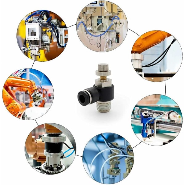 2 stk. Pneumatiske Fittings, Luftstrømsregulator, med Push-in Tilslutning og Ekstern Gevindventil Hurtigkobling, til Pneumatiske Værktøjer 6mm R1/4
