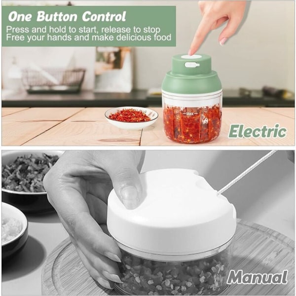 USB genopladelig elektrisk hakker, Mini grøntsagskutter, 250 ml kapacitet, Mini køkkenhakker med USB-oplader, foodprocessor, Ideel til løg,