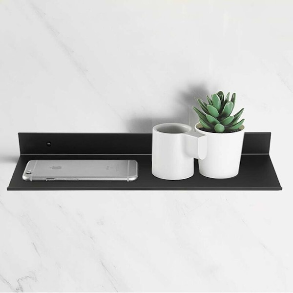 2 st Väggmonterade Hyllfästen i Aluminiumlegering för Badrum, Kök, Sovrum, Vardagsrum, Stealth-installation (40 cm, Svart)