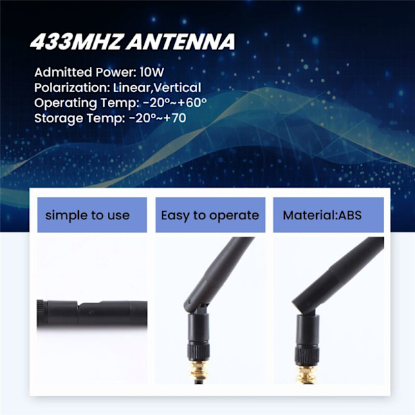 433Mhz Antenne 3Dbi GSM RP-SMA Plugg Vanntett Gummi Lorawan Antenne + IPX Til SMA Forlengelseskabel