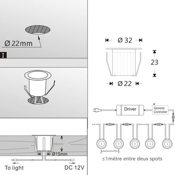 16-pack IP67 Vattentäta LED-däckspotlights Utomhus Infällda Spotlights 0,6W DC12V Varmvitt Ljus Trappsteg Tak Mini Lamp Kit - RWLight & Li