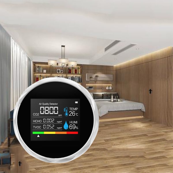 Gasdetektor CO2-måler Multifunktionel husholdningsluftkvalitetsmonitor Temperaturfugtighedstester LCD-display (hvid)