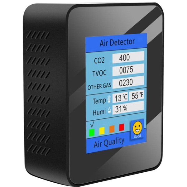 CO2-detektor Temperatur/Fuktighetsmonitor Luftkvalitetsmonitor TVOC-detektor LCD-skjerm TVOC-dioksid (svart)