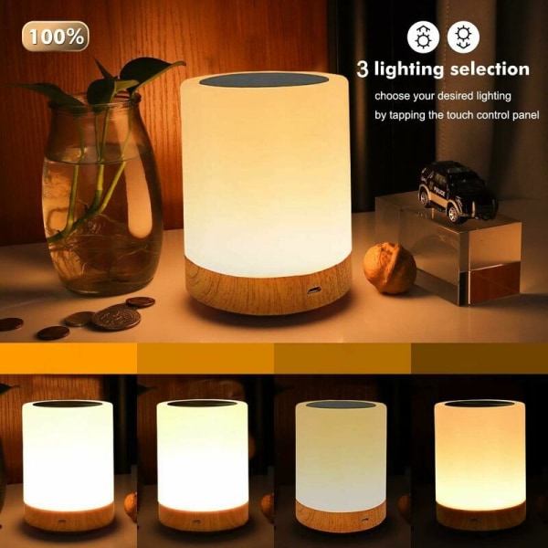 LED-berøringslampe for soverom, stue, kontor - nattbordslampe med fargeskiftende RGB-sensor - USB-ladeport, Sunny