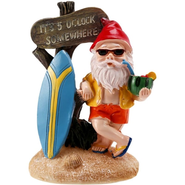 Resin Funny Gnome Figurines with Surfboard Welcome Sign Somewhere at 5 O'Clock Statue for Home Garden Yard Decoration