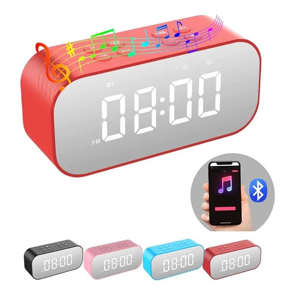Väckarklocka för sovrum/kontor, digital klocka med Bluetooth-högtalare, väckarklocka för tunga sovare vuxna/tonåringar röd