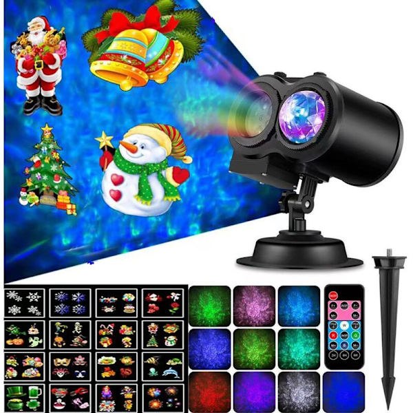 Jul-Halloween LED-projektorlampa, Vattenvågor & Mönster Vattentät Projektorlampa med Fjärrkontroll, Projektionslampa Belysning Inomhus Utomhus