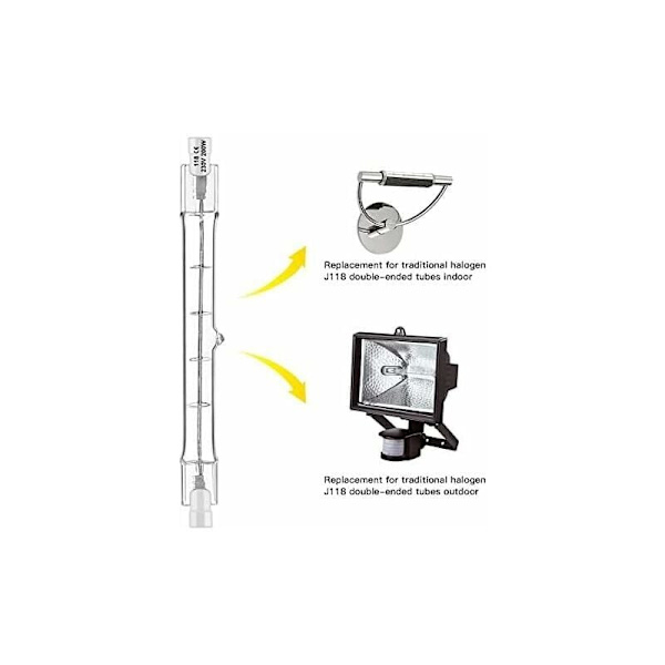 Sats med 5 R7S Halogenlampor 118mm 300W 230V, R7S Halogenstav 118mm, Dimbar R7S Halogenlampa för Byggbelysning, Arbetsbelysning, Landskapsbelysning