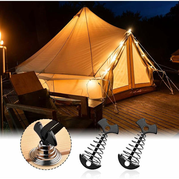 10-pack Fiskskelett Tältpinnar Vindtåliga Ankarpinnar Aluminiumlegering Tältpinnar med Fjäderspänne för Vandring Camping (Svart)