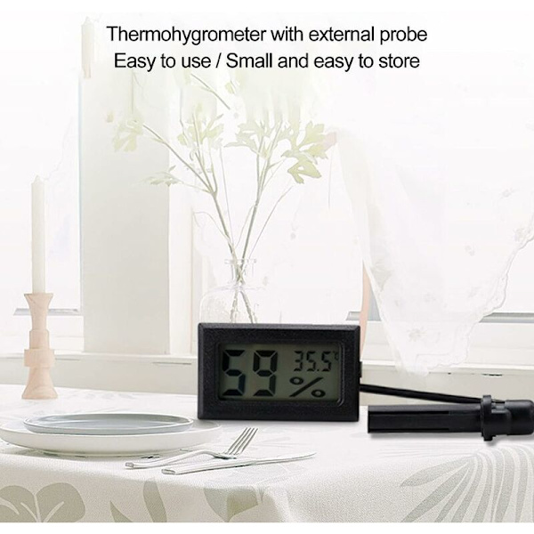 Temperatur- og fuktighetsmåler, innendørs LCD-hygrometertermometer -50℃ 70℃ Beste visuelle effekt Mini elektronisk svart for drivhus