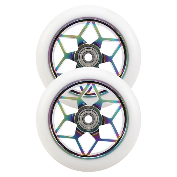 2 stk. Scooter Serie Tilbehør 110Mm Scooter Hjul Farverige PU Hjul Tykke Stunt Bilhjul Med Lejer (Hvid)