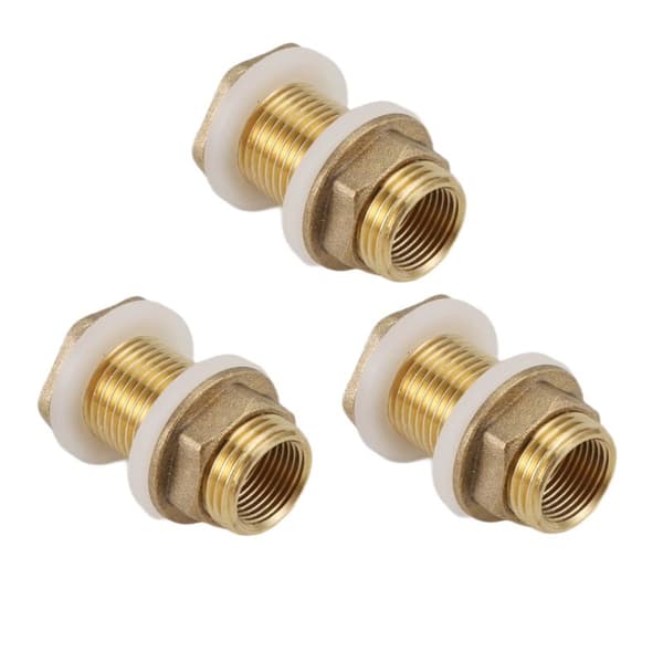 Messing Bulkhead Fitting, 3 sæt 3/8 tommer 1/2 tommer han gevind messing tankforbindelse med ring