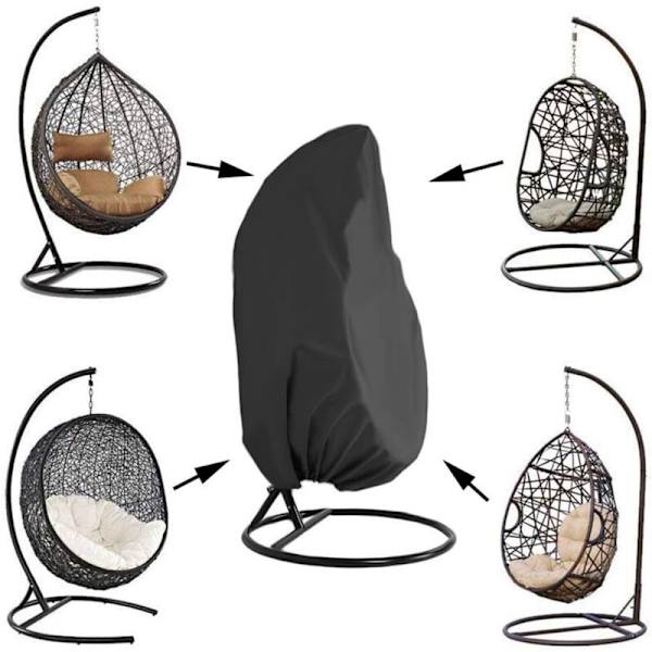 Ripustusnojatuolin suojus Puutarha Rattan Wicker Vedenpitävä Ripustusnojatuolin suojus Suojaava suojus munatuolille Veden- ja pölynkestävä - 190 x 115cm, Musta