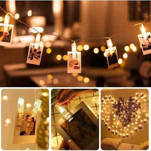 LaBlanc - Fotolys-guirlande - 6M 40 LED'er Led-guirlande Indendørs Soveværelse Batteridrevet - Fotovæg - Fotovæg til Foto-notater, Fest, Dekoration