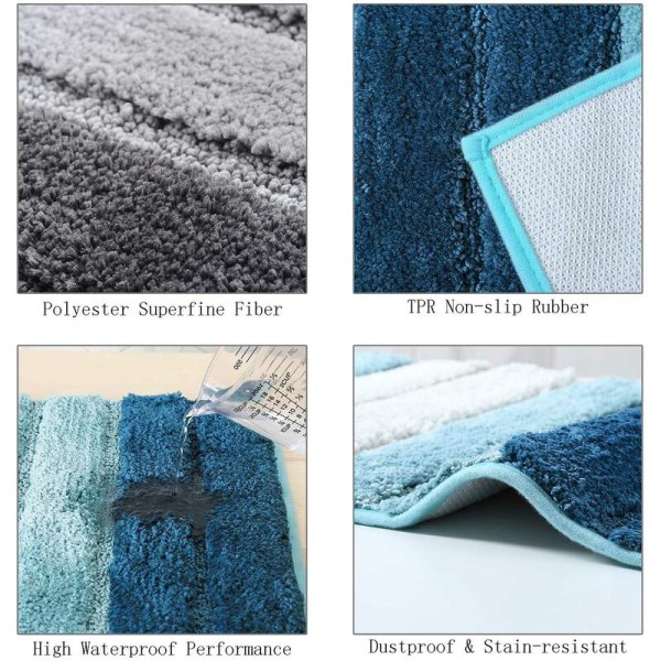 Luksuriøs badematte, myk plysj mikrofiber sklisikker dusjmatte, maskinvaskbar - Gradient blå