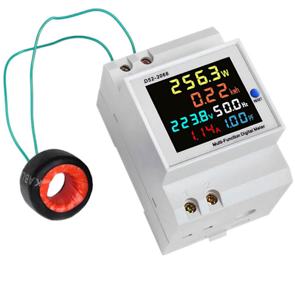 Strømsforbrugsindikator D52-2066 elmåler fase husholdning smart watt-timetæller skinnetype 220V spænding strøm effekt frekvens faktor