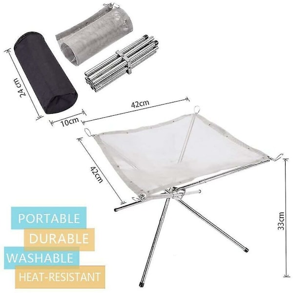Bærbar Foldbar Lejrbål Stativ, Rustfrit Stål, Velegnet Til Udendørs Camping Grill