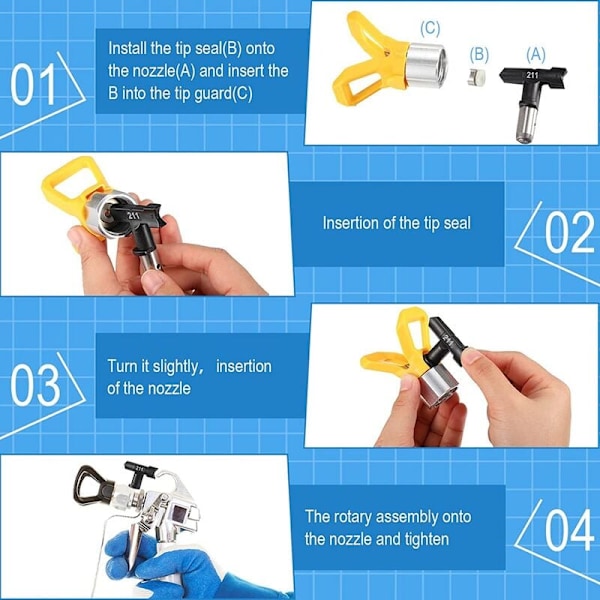 8 st Airless-spraymunstycken, vändbara spraymunstycken, Airless-spraymunstycken, spraymaskindelar