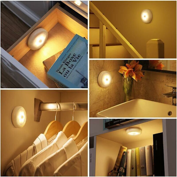 Nattlampa med rörelsesensor, rörelselampa med batteri, automatisk på/av, LED-sensorlampa, skåpsbelysning, för hall, sovrum (varmvit-3PCS)