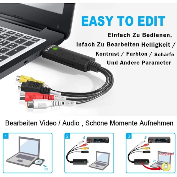 USB 2.0 lyd- og videokonverter, nytt videoopptakskort programvare støtte VHS VCR DVD videoadapter for Mac Windows 10, VHS-skanning og videoredigering
