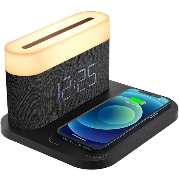 Digital vækkeur med LED-lys 15W Max Ladningsfri Touch-natlampe Justerbar lysstyrke 5-100%